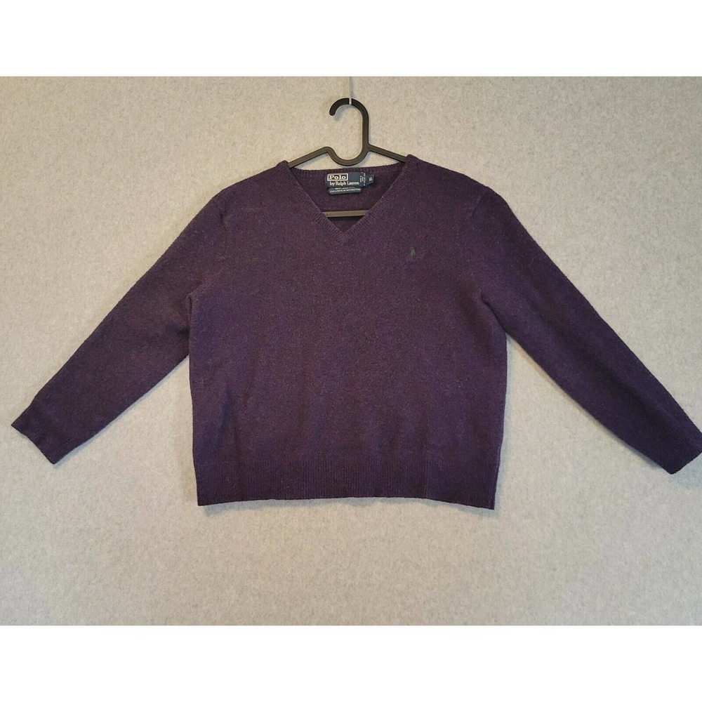 Polo Ralph Lauren Girls 100% Lambs Wool Long Sleeve V-Neck Sweater XL Purple